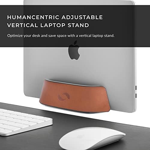 HumanCentric Vertical Laptop Stand in Vegan Cognac Leather, Adjustable