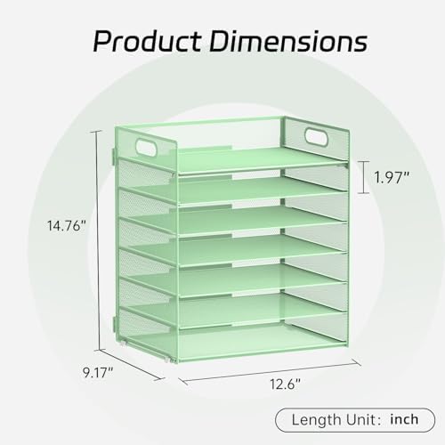7 Tier Paper Organizer for Desk with Letter Trays & Handle Mint Green