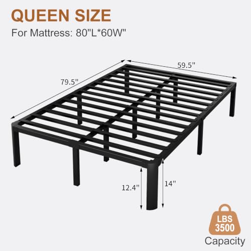 14 Inch Queen Size Heavy Duty Metal Platform Bed Frame