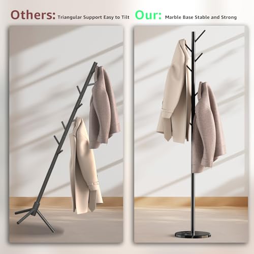 Coat Rack with Natural Marble Base, 3 Adjustable Height Coat Tree