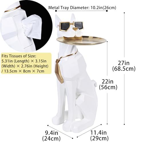 White 27-Inch Dog Side Table, Butler Statue with Tray & Tissue Holder