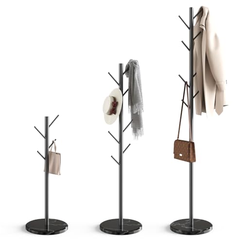 Coat Rack with Natural Marble Base, 3 Adjustable Height Coat Tree