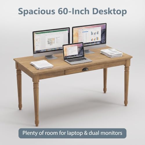 60" Rustic Farmhouse Wood Writing Desk with Storage Drawer