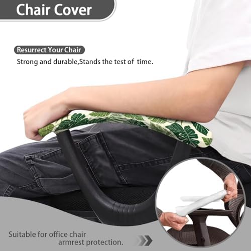 Monstera Leaves Print Chair Armrest Slipcovers, 2Pcs Office Chair Arm Pad Covers, Skin Friendly Stretchy Office Chair Armrest Covers