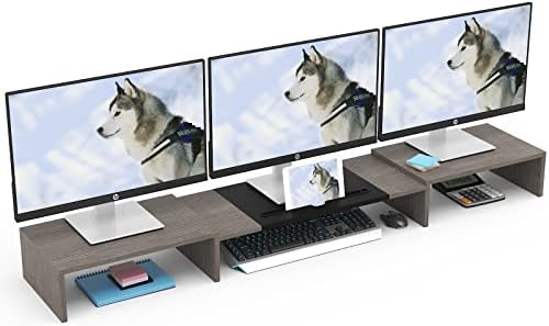 WESTREE Triple Dual Monitor Stand Riser, 56" Extra Long Monitor Stand for 1~2~3 Monitors, Monitor Stand with Length and Angle Adjustable, 3 Shelf Desktop Organizer Riser for Monitor Computer Laptop