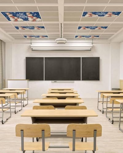 Christmas Snowman Magnetic Fluorescent Light Covers for Ceiling Lights 2 x 4 Feet,Vintage Snowflakes Watercolor Blue Office Classroom Kitchen Drop Ceiling Light Covers Filters Shade Panel 3 Packs