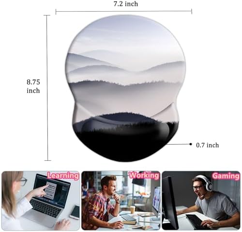 Ergonomic Mouse Pad with Wrist Support - Comfortable Computer Mouse Pad with Non-Slip PU Base for Home Office, Learning, Working, Gaming (Mountains Landscape)
