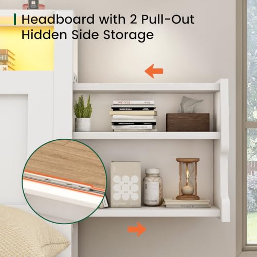 King Size Wooden Bed Frame with Storage Drawer and LED Headboard