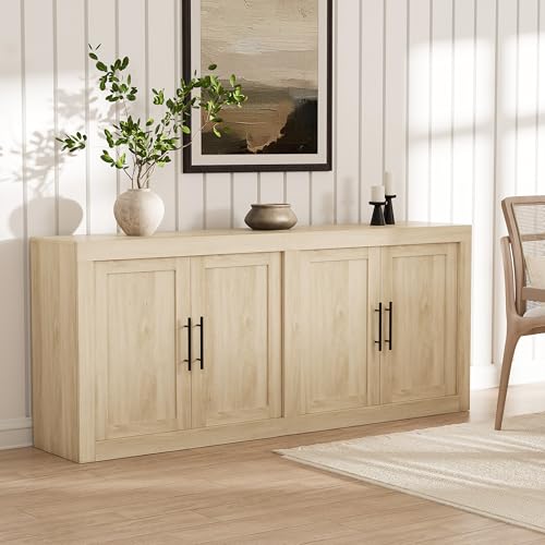70.8" Sideboard Buffet Cabinet with 4 Wooden Doors, Natural