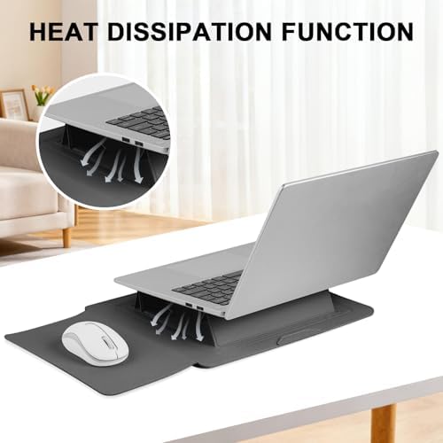 HoYiXi 15.6" Laptop Sleeve Case PU Leather with Stand Compatible with MacBook Pro 16/15.4'' MacBook Pro 15, Mac Air 15/ Dell, Matebook,Asus,15-16'' Laptop Bag,(Patent Pending),Gray