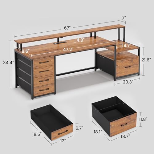 66'' Computer Desk with 5 Drawer, Power Outlet for Home Office