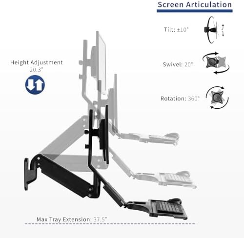 VIVO Monitor & Keyboard Counterbalance Sit-Stand Wall Mount, STAND-SIT1WD
