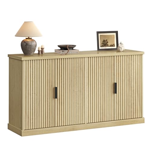 VASAGLE Contemporary Buffet Cabinet with Adjustable Shelves, Fluted Doors