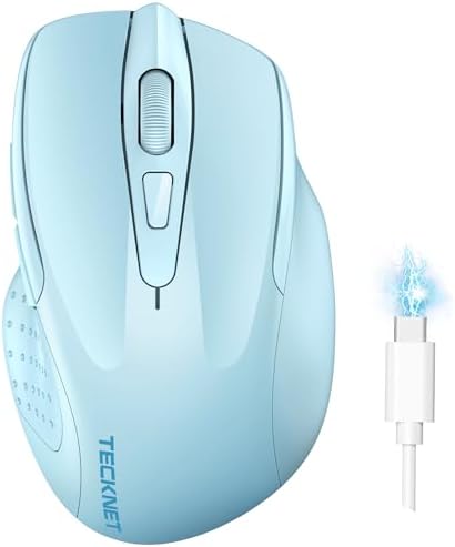 TECKNET Wireless Mouse, BT 5.0/2.4G, Rechargeable 6-DPI Silent, Lightblue