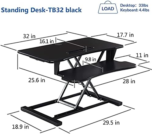 Legend Vansen 32 Inch Adjustable Height Standing Desk Converter Wide Laptop Riser or Dual Monitor Workstation, Black