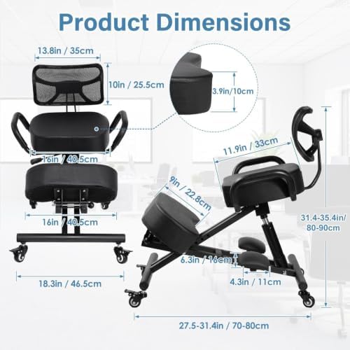 Ergonomic Kneeling Chair with Backrest and Footrest Adjustable Desk Chair