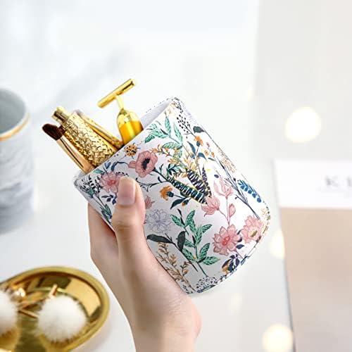 Large Capacity Floral Pen Holder for Desk, Leather Pencil Holder Pen Cup Marker Holder Makeup Brush Holder, Desk Accessories & Workspace Organizers for Home, Office, White Flower