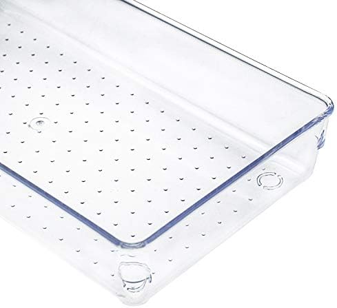 Kingrol 4-Pack Clear Drawer Organizer Bins, 15 x 6 x 2 Inch Desk & Kitchen Drawer Dividers for Utensils, Makeup, Jewelry, Office, Craft Supplies - Durable & Non-Slip Storage Containers