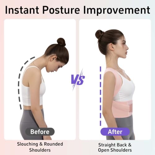 Posture Corrector for Women and Men Back Brace Upper Back Support Adjustable Breathable Shoulder Straightener (Pink, Large)