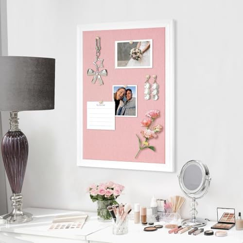 DOLLAR BOSS Bulletin Boards with Linen, 36"x24" Pink Cork Board, White