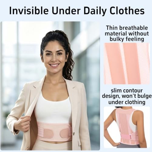 Posture Corrector for Women and Men Full Back Support Brace Adjustable Breathable Full Back Shoulder Straightener for Scoliosis (Pink, X-Large)
