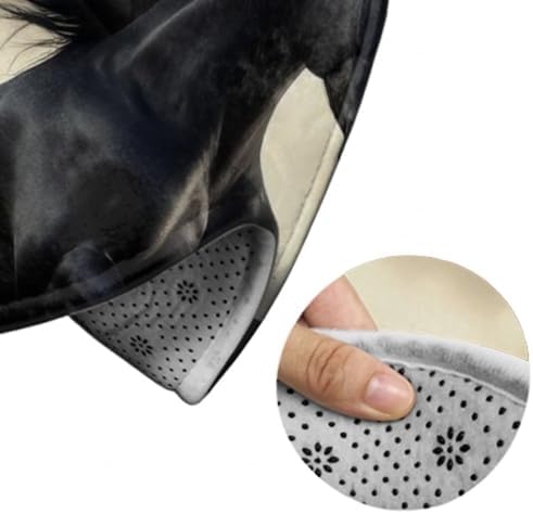 Fashion Round Area Rug Large Non Slip Carpet, Horse Black Unisex Home Decor Mat