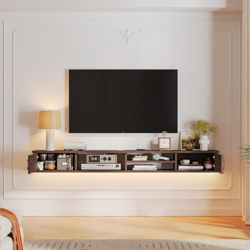 51'' Floating TV Stand with Doors & Open Cabinets,Walnut