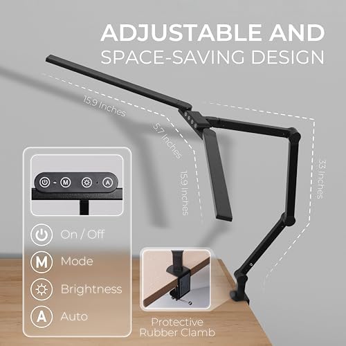 LED Desk Lamp, Anti Eyestrain with Blue Light Blocking Glasses Included, 3000K-6500K with Clamp, Architect Style Swing Arm, Wide Monitor Computer Light for Home Office Gift