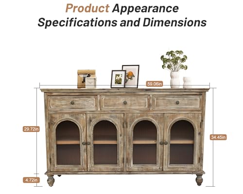 59"Solid Wood Sideboard Buffet Cabinet,Credenza Storage with Drawers