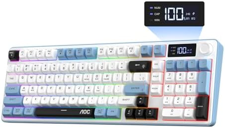 AOC GK210 Wireless Gaming Keyboard with Display & Knob, Tri-Mode BT5.0/2.4GHz/Wired Connectivity RGB Backlit Keyboard with Number Pad, 98-Key Layout, 26-Key Anti-Ghosting, Compatible for Mac, Windows