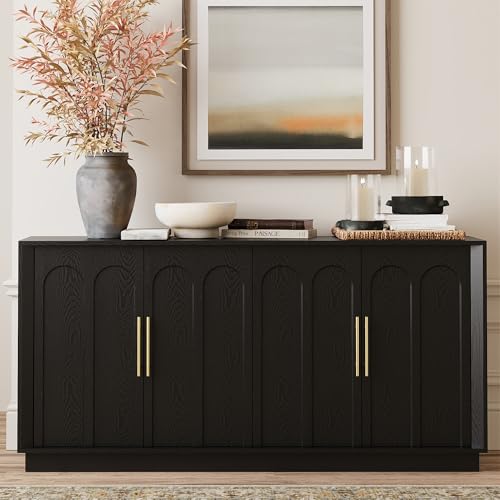 67" Sideboard Buffet Cabinet with Storage, Arched Doors, Black