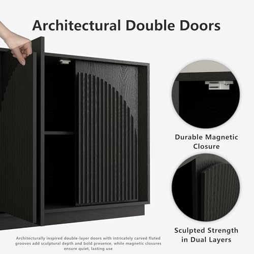 65" Sideboard Buffet Cabinet with Storage, Modular Credenza, Black
