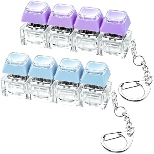 2 PCS Keyboard Fidget Toy, Double Layer Keycap Keyboard Fidget Keychain 4-in-1 Keyboard Decompression Button Finger Clicker Toys, Portable Tactile Button Sensory Toys Stress Relief Gifts（Purple Blue）