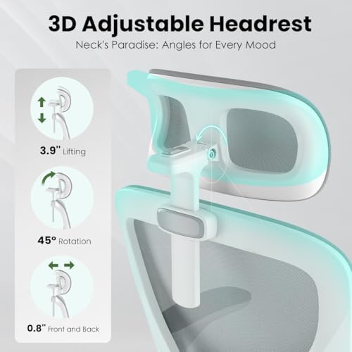Ergonomic Home Office Desk Chair with Flip-Up Arms and Headrest, Gray/White