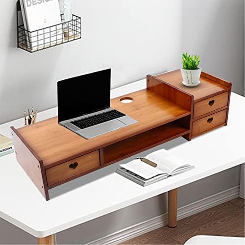 YIYIBYUS Monitor Stand Riser 2-Tier Bamboo Wood Computer Monitor Riser Stand Desktop Organizer Stand with Storage Drawer Laptop Monitor Stand Riser for Home Office