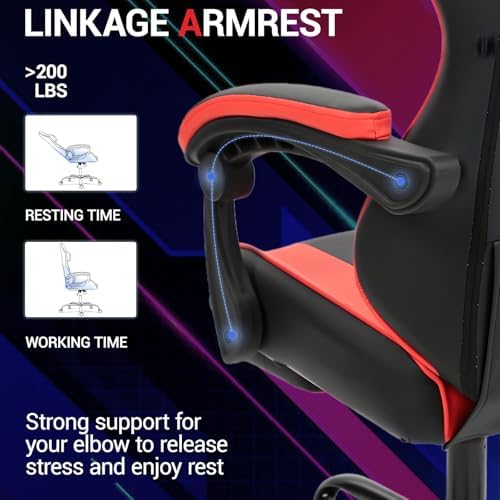 Gaming Chair, Video Game Chair with Footrest and Massage Lumbar Support, Height Adjustable Ergonomic Computer Chair with Swivel Seat and Headrest for Home Office Gaming, Red