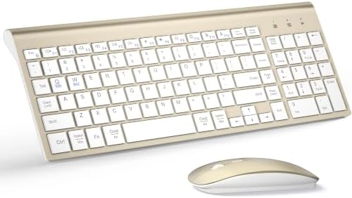 Wireless Keyboard and Mouse Ultra Slim Combo with Dual System - Gold White