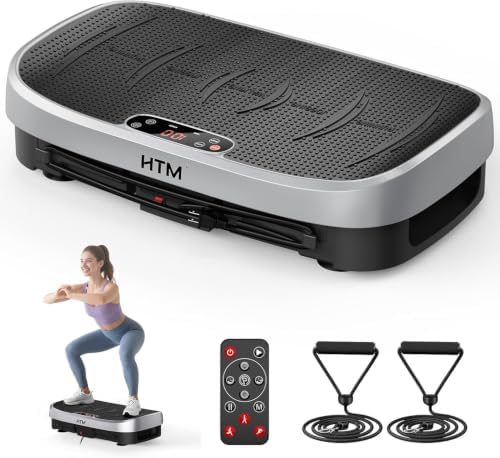 HTM Vibration Plate Exercise Machine, 9 Modes & 120 Speeds, Body Shake Plate with Resistance Bands Slot & Remote Control, Shake Board for Weight Loss Fat Burner Home Fitness Workout