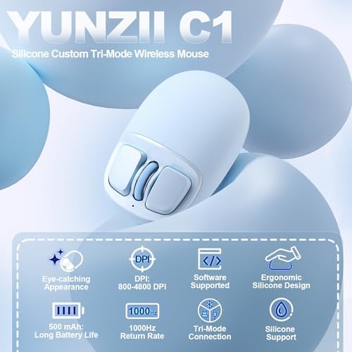 YUNZII C1 Wireless Tri-Mode Wireless Mouse 4800 DPI Optical (Blue)