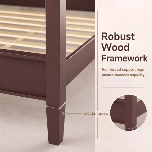 Walnut Wooden Canopy Bed Frame Queen with Tall Headboard