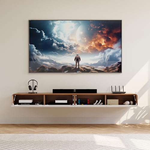 94" Fully Assembled Wood Floating TV Stand, Walnut and White