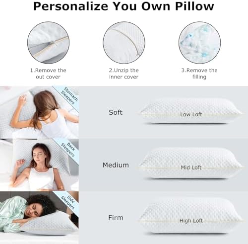 Side Sleeper Pillows Standard Size Set of 2 for Neck and Shoulder Pain, Memory Foam Bed Pillows 2 Pack for Sleeping, Medium Firm Curved Standard Pillows with Washable Cover