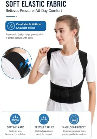Posture Corrector Back Brace for Men & Women, Adjustable Shoulder Straps, Spine Support and Lower Back Stabilizer for Posture Correction