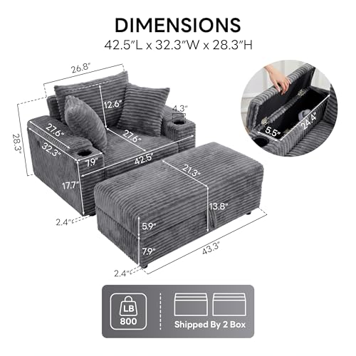 54'' Oversized Chaise Lounge Chair Indoor, Gray