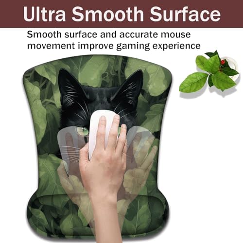 Keyboard Wrist Rest and Mouse Pad Wrist Support with Lace-Shaped Coaster Set, Ergonomic Gel Memory Foam and Anti-Slip Base, Easy Typing and Pain Relief - Black Cat