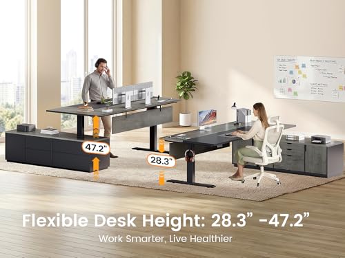 71" Executive Large L Shaped Electric Standing Desk, Grey