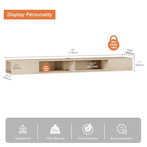 70 Inch TV Stand with LED Lights, Oak