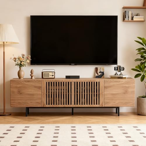 71" Mid-Century TV Stand 4 Cabinets Walnut Media Console