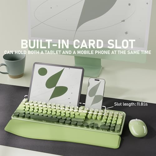 UBOTIE Wireless Keyboard and Mouse Combo, Phone Holder (Green)