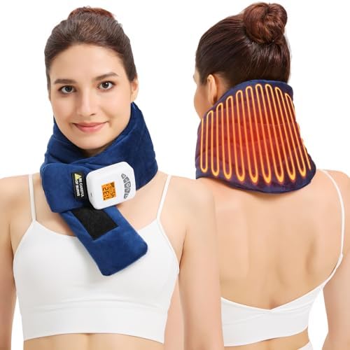 Neck Heating Pad with Vibration Massage for Neck Pain Relief,Portable Cordless Heating Pad for Neck,Heated Neck Wrap Cordless for Soreness Stiffness